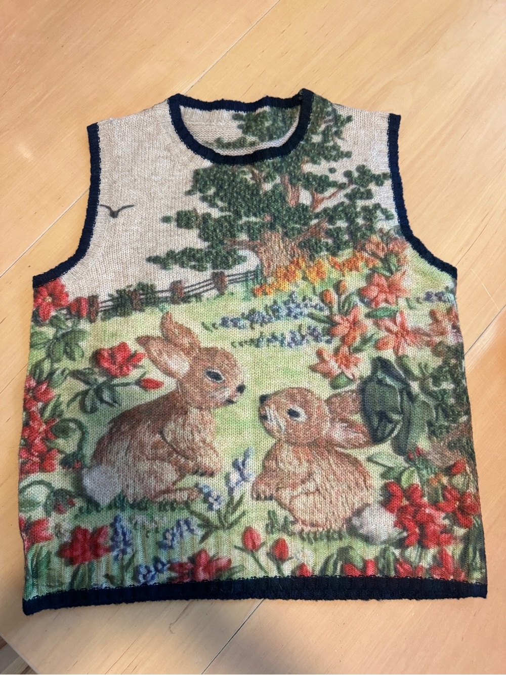 Cute Bunny Scenic Knit Sleeveless Vest- Small